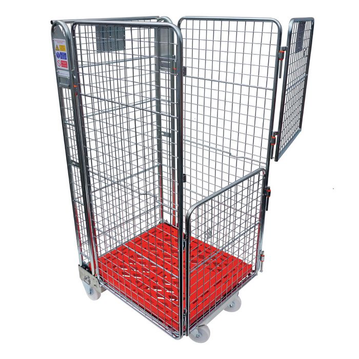 Nestable 'A' frame roll containers with split gate - red plastic base