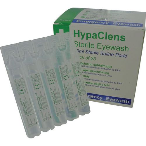 Eyewash pods - GTIN: 5052105077383 - Pack Quantity: 25 - Size ml: 20 - Solution: 0