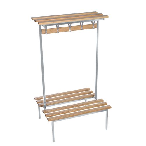 Evolve duo bench with wood top shelf 2000 x 800mm 20 hooks - 2 uprights - silver - Colour: Silver