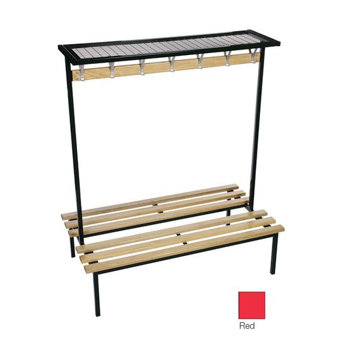 Evolve duo bench with mesh top shelf 1500 x 800mm 14 hooks - 2 uprights - red - Colour: Red