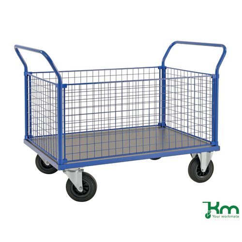 Konga heavy duty platform truck with mesh sides, braked - Capacity kg: 650 - Frame Colour: Blue