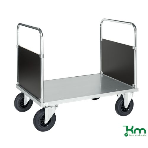 Konga heavy duty galvanised platform truck, double ended, braked - Capacity kg: 500