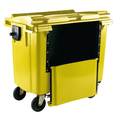 4 wheeled bin with drop down front - Capacity L: 660 - Colour: Yellow - Depth mm: 770