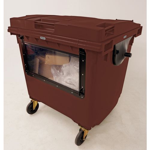 4 Wheeled bin with clear drop down front - Capacity L: 1100 - Colour: Brown - Depth mm: 1200